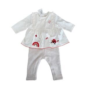 Catimini Baby Girls Embroidered Rainbow Romper Outfit Cream Red 9M NWT